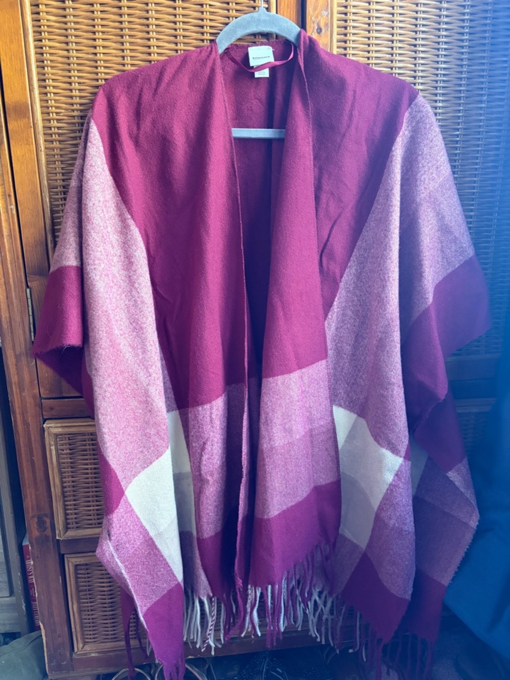 Sonoma Burgundy and Pink Colorblock Poncho Wrap